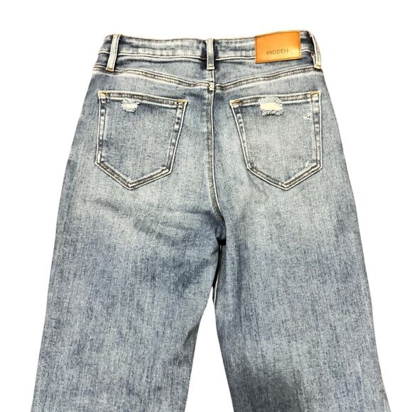 Hidden Los Angeles Flare Jeans Women’s 28 Blue Distressed Hem High Rise Stretch - Picture 5 of 6